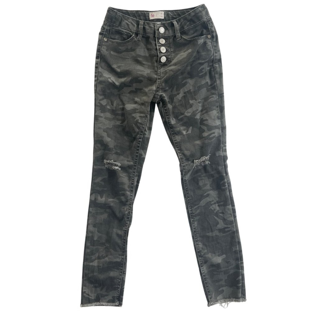 Girls Distressed Camo Skinny Leg Jeans SZ 8